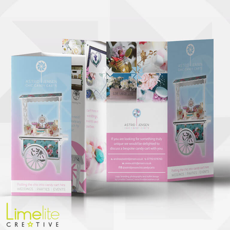 This is a picture of a flyer designed by Alison at Limelite Creative for Astrid Jensen Chic Candy Carts in Glasgow